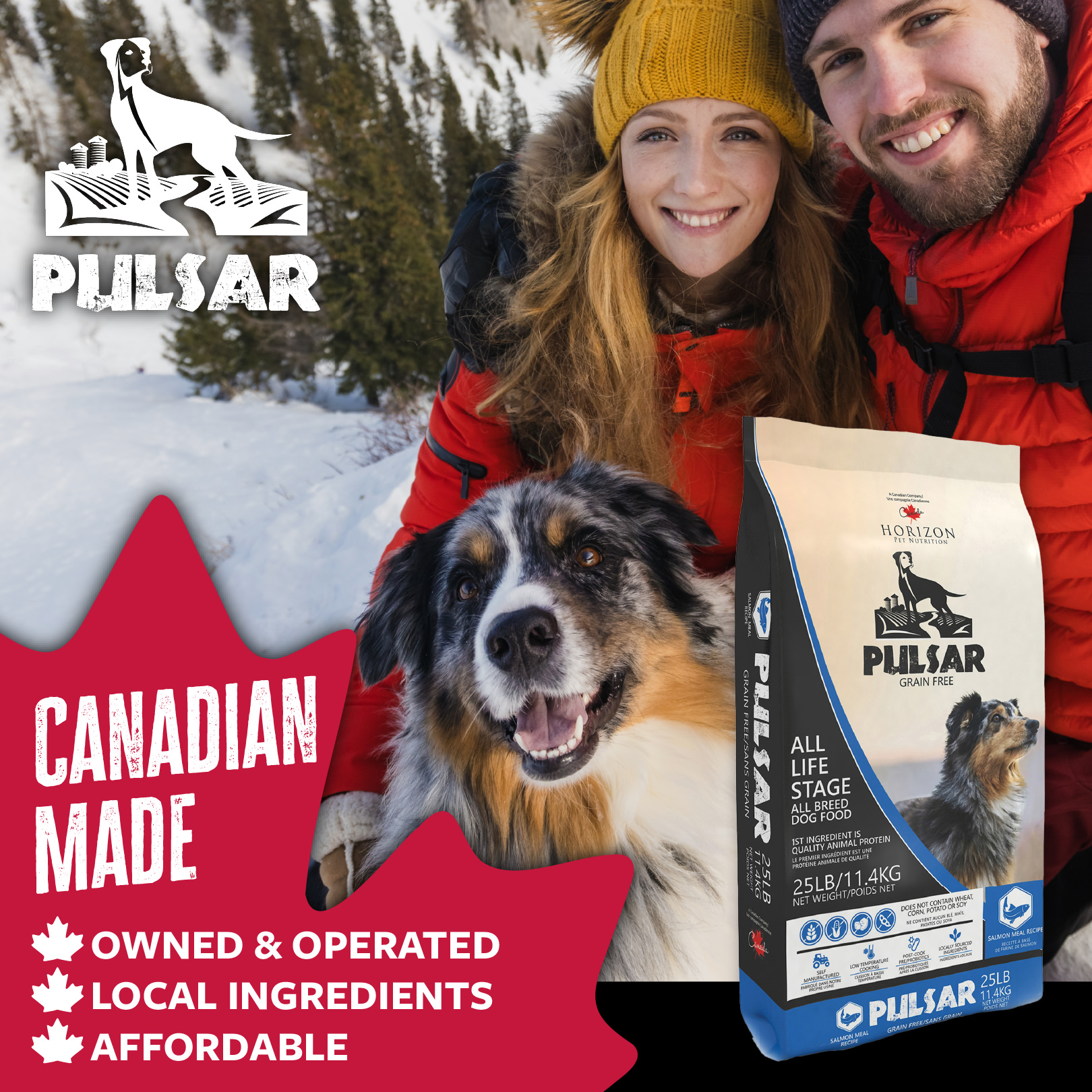 Made in Canada – Pulsar Support Canadian with premium Dog Food.
